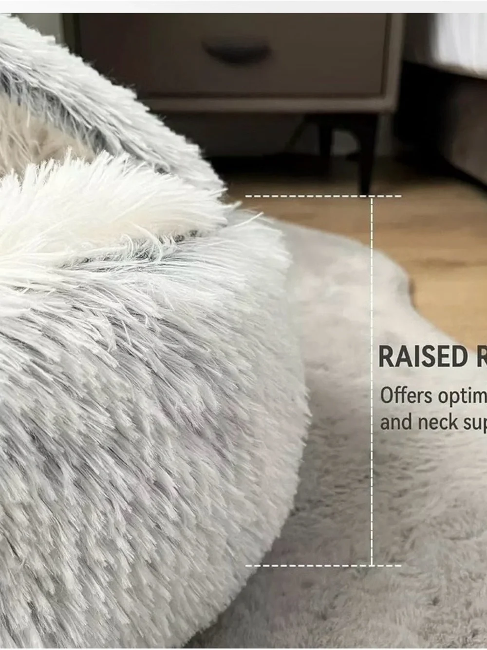 Fluffy Plush Cat Cave Bed Hooded Anti Anxiety Small Donut Cuddler Nest Pet Gray